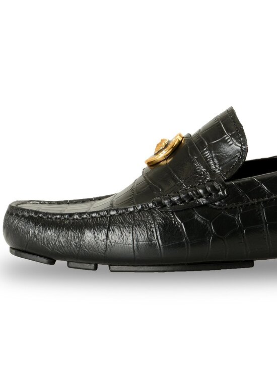Versace Men\'s Black Leather Croc Print Medusa Driver Loafers Shoes US 9 IT 42 main image 8